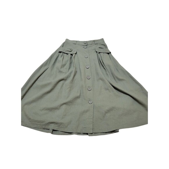 Modcloth Effortless Feature Midi Skirt Sz 2 Linen Blend Olive Green Pockets F243 - Picture 6 of 13